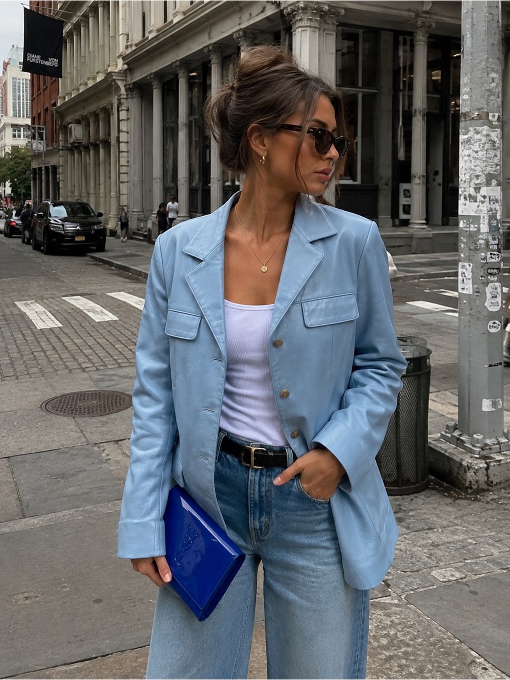 Vintage St John Baby Blue Pearlized Leather Sports Jacket / Blazer